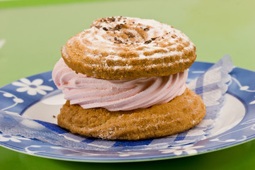 Fototapeta na wymiar sweet series: shortcake with powdered sugar on the plate