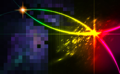 Abstract background with blurred neon light dots.