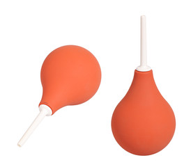 Red rubber pears isolated over white with clipping path