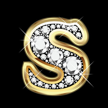 S gold with diamonds bling vector