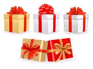 Set of colorful vector gift boxes with bows. Vector