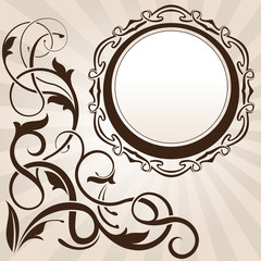 brown vintage floral corner with frame