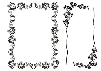 Set pof ink floral frame with flower