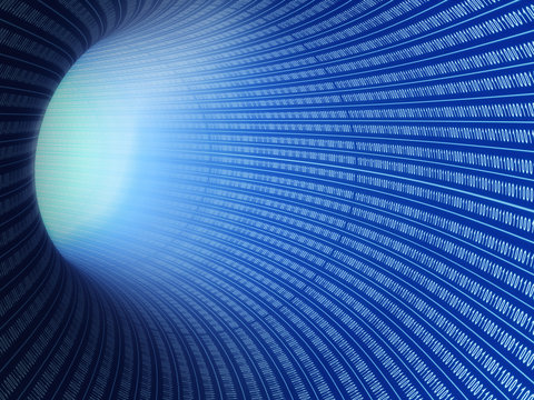 blue tunnel with binary symbols on the wall