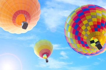 colorful hot air balloon with beautiful blue sky and cloud