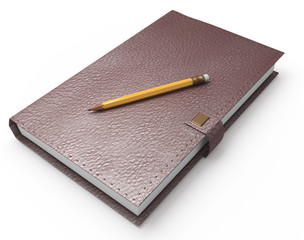 notebook and pencil on white