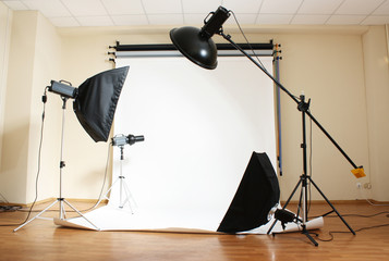 Studio flash on grey background