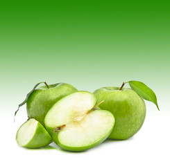 Green apples isolated on white-green background