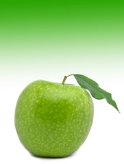 Red apple isolated on white-green background