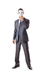 Industrial espionage concept with masked businessman