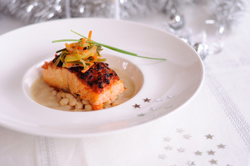 table de fête, pavé de saumon