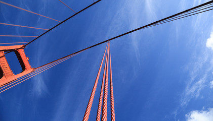Towards the sky along tension cables of the Golden Gate Bridge
