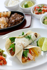 beef chicken and shrimp fajitas, mexican cuisine
