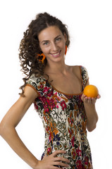 Cute girl with an orange in your hands