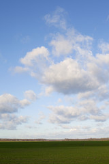 Green land and clouds.