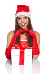 christmas girl in red santa hat