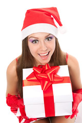 christmas girl in red santa hat