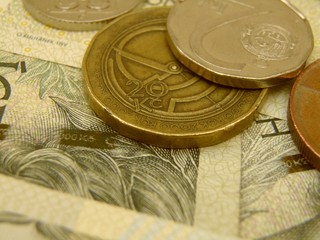 Czech korunas CZK (legal tender of the Czech Republic) banknotes and coins
