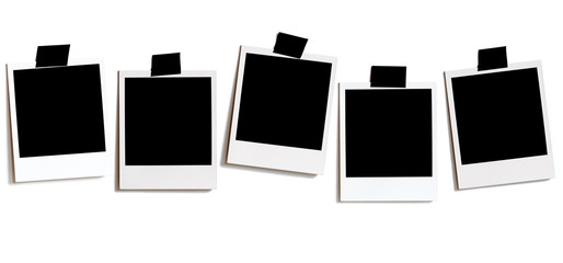 5 Polaroids in Reihe mit weißem Hintergrund