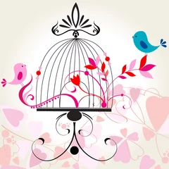 Papier Peint photo Oiseaux en cages Beau fond romantique floral