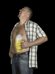 laughing man with beer belly