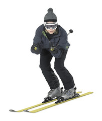 skiing girl in white back