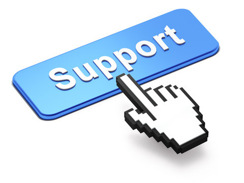 Hand-shaped mouse cursor press Support button