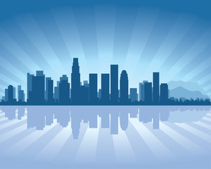 Naklejka premium Los Angeles skyline with reflection in water