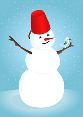 Snowman and Bird - Christmas card