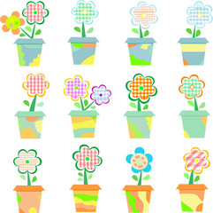 Spring Flowers In Pots Isolated On White