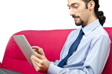 Businessman working on tablet computer