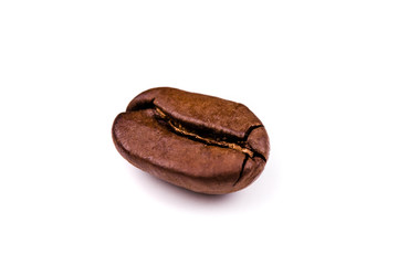 Coffe bean macro shot, isolated on white