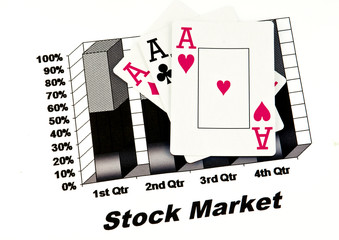 Stock chart with playing cards, aces