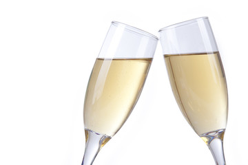 Champagne glasses on white