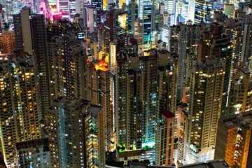 buildings at night in Hong Kong