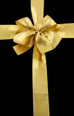 noeud doré emballage paquet cadeau, fond noir