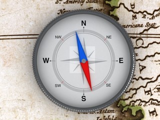 Fototapeta na wymiar Compass on the map - 3d Object Series
