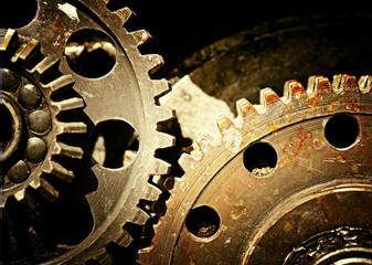 Mechanical gears close up, industrial background