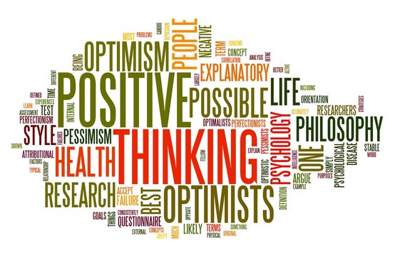 Positive thinking concept in word cloud
