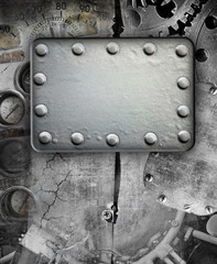 Industrial grunge background, metal plate with rivets