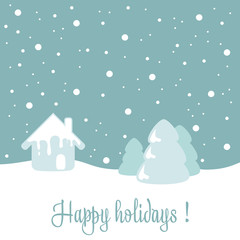 Fototapeta na wymiar Cheerful Merry Christmas landscape winter card