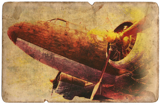 Vintage Military Postcard Isolated, Ww2 Plane