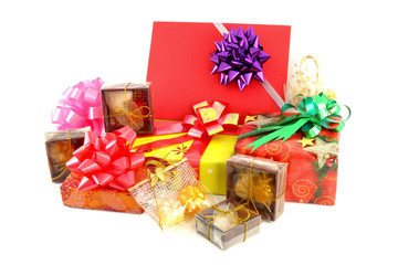 gift box set and ribbin bow on white background