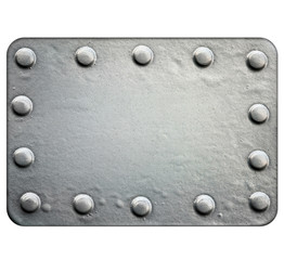 Metal plate with rivets isolated on white background