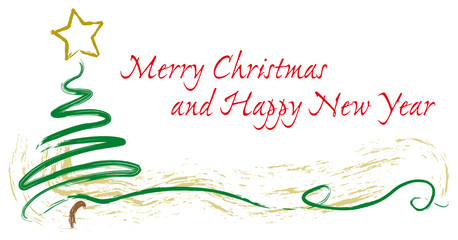 Cartolina di Natale con albero e stella a pennello