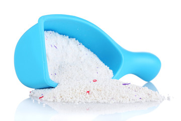 Washing powder in blue container,isolated on white