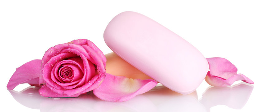 Two soap with roses on white background
