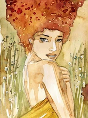 Poster de jardin Inspiration picturale Akwarela z portretem kobiety.