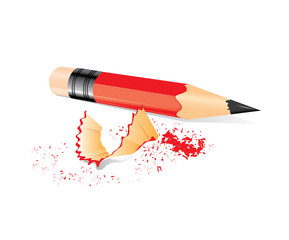 Red pencil with sharpener trash
