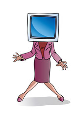 Businesswoman with computer screen for head